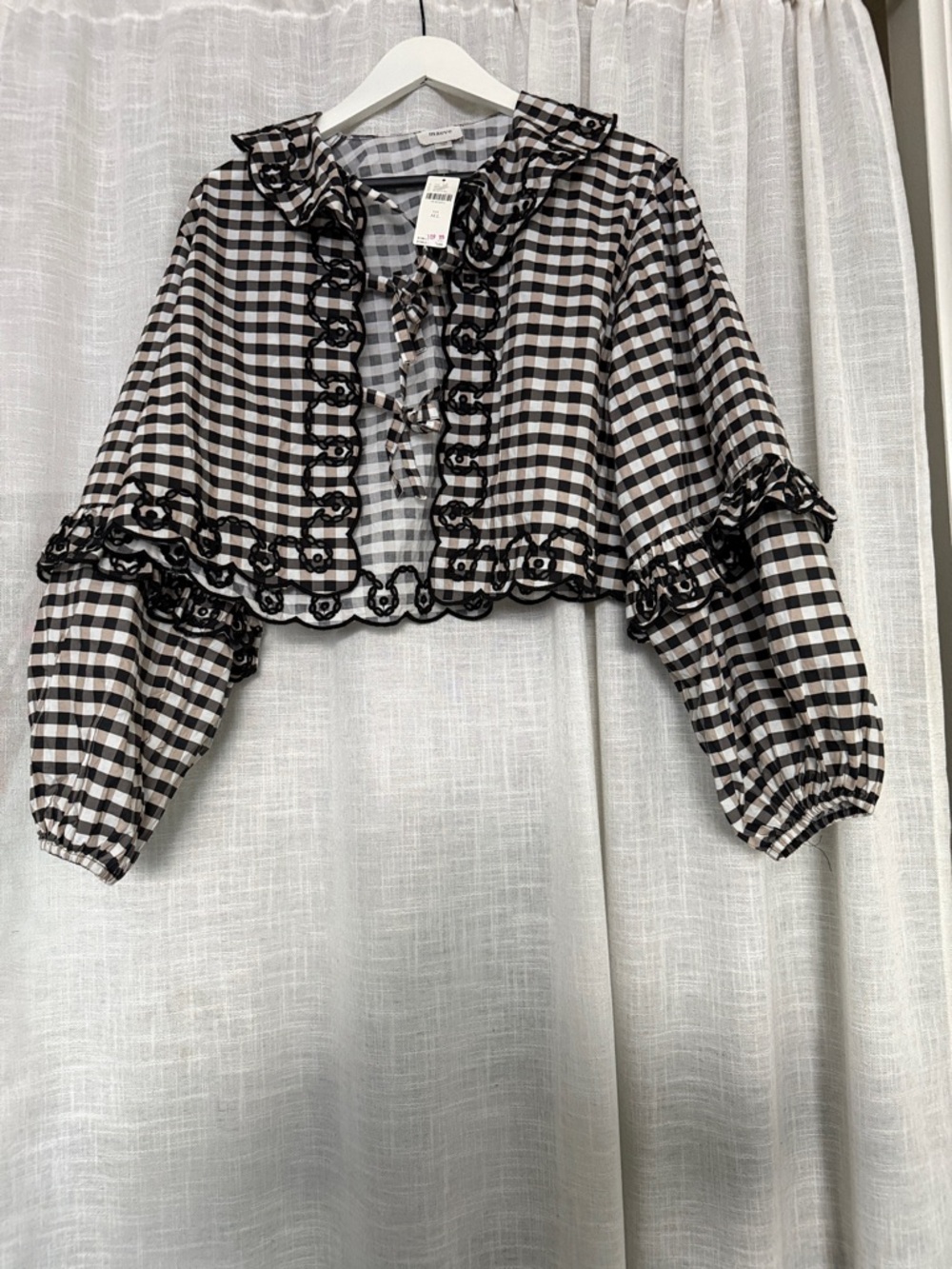 Maeve Black & White Gingham Ruffle Tie-Front Top